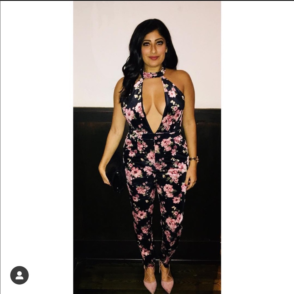 Velvet jumpsuit with keyhole neckline